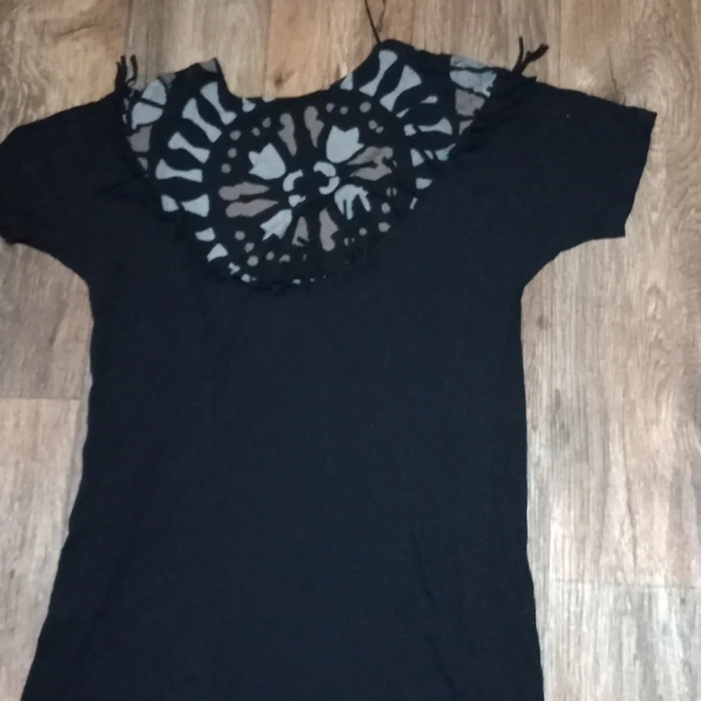 Free People Black and Gray Fringe Animal Print Women's Tunic/Swimsuit Cover